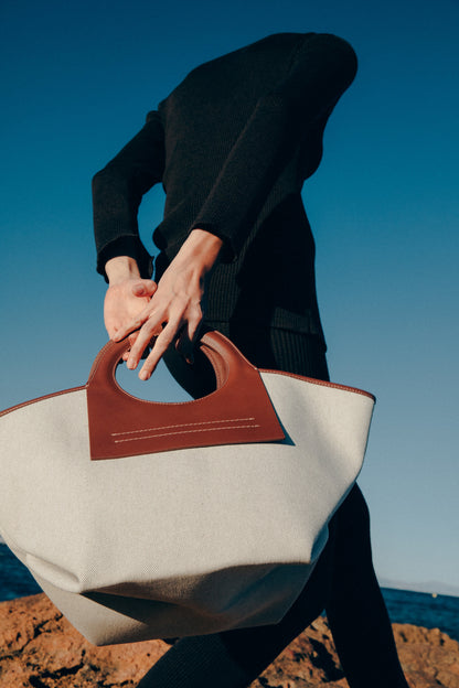 CALA S - Leather-trimmed Canvas Tote Bag | Hereu Women|Men