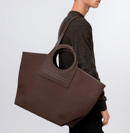 CALA L - Leather-trimmed Canvas Tote Bag | Hereu Women|Men