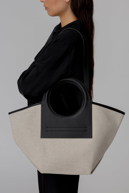 CALA S - Leather-trimmed Canvas Tote Bag | Hereu Women|Men
