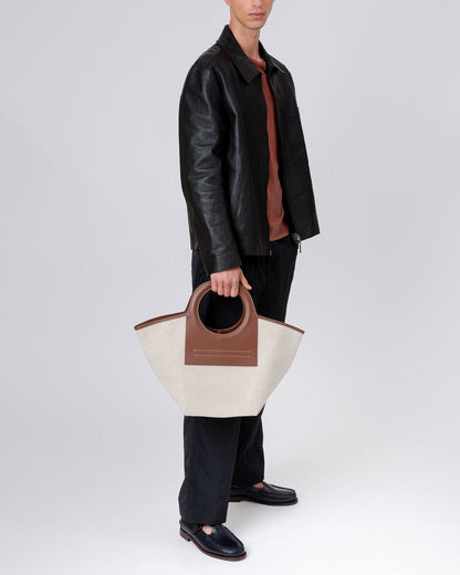 CALA S - Leather-trimmed Canvas Tote Bag | Hereu Women|Men