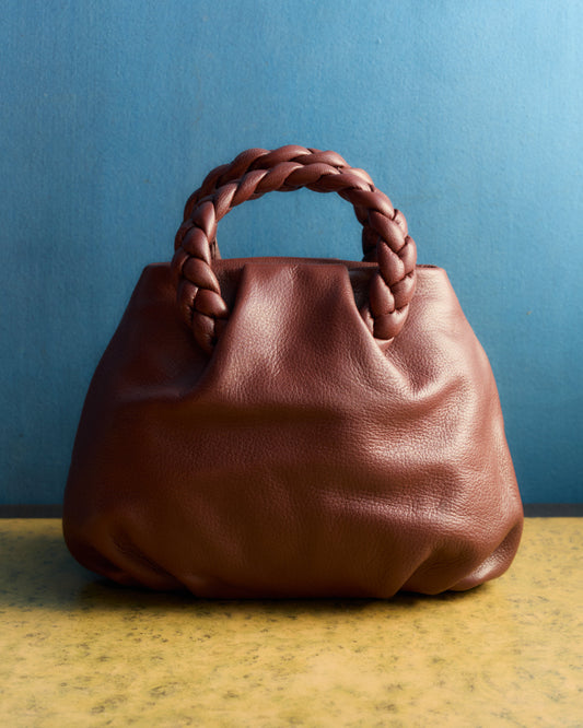 BOMBON M SUPPLE SHINY - Medium Plaited-handle Leather Handbag | Hereu Women