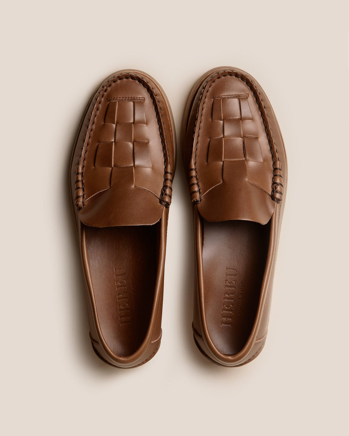 NOMBELA RUBBER VEG TAN - Interwoven Detail Slip-On Loafer | Hereu Men