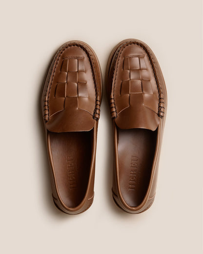 NOMBELA RUBBER VEG TAN - Interwoven Detail Slip-On Loafer | Hereu Men
