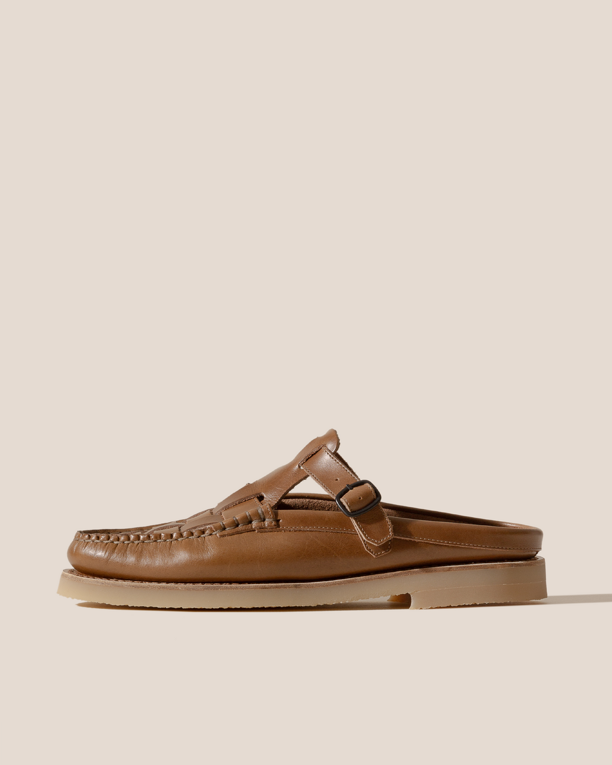 FERRIOL MULE RUBBER VEG TAN - Woven T-bar Mule Loafer | Hereu Men