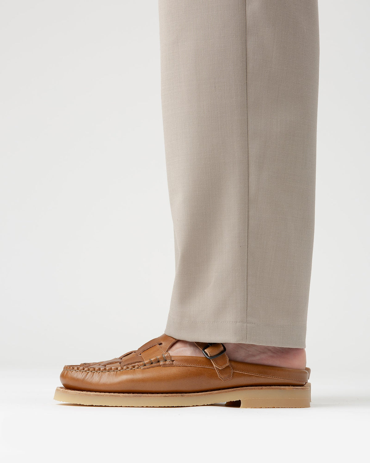 FERRIOL MULE RUBBER VEG TAN - Woven T-bar Mule Loafer | Hereu Men